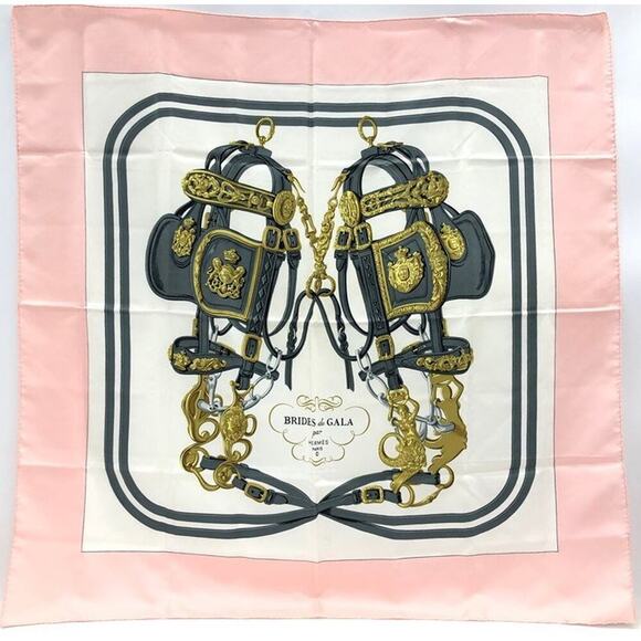 Hermes Pink and Gold Silk Scarf - Picture 1 of 7